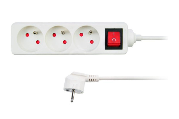 Solight prodlužovací přívod, 3 zásuvky, bílý, vypínač, 1,5m