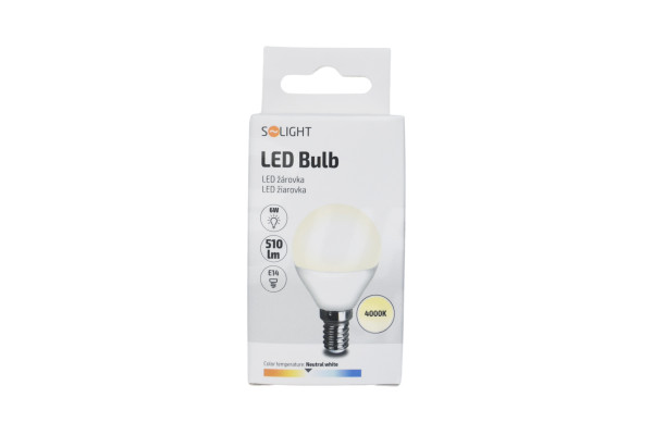 LED žárovka Solight 6W, E14, 4000K, 510lm Neutral white