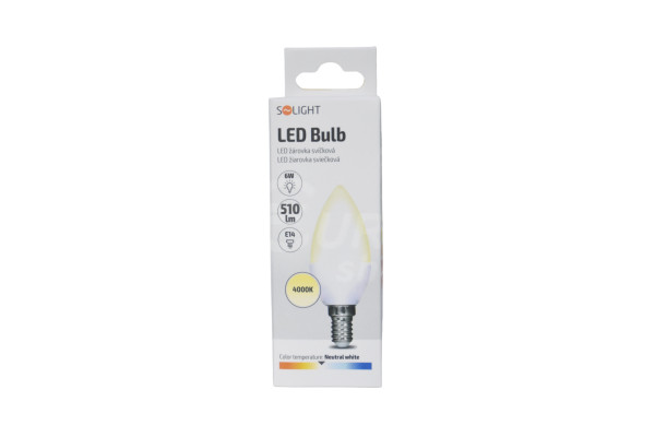 LED žárovka svíčková Solight 6W, E14, 4000K, 510lm Neutral white