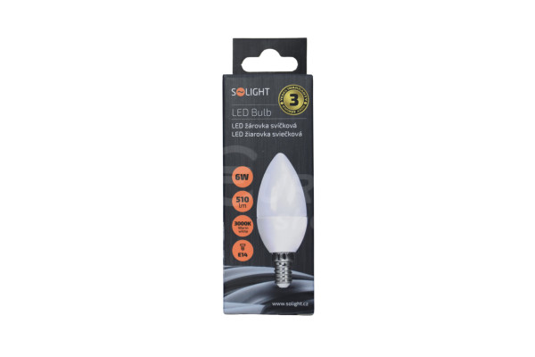 LED žárovka svíčková Solight 6W, E14, 3000K, 510lm Warm white