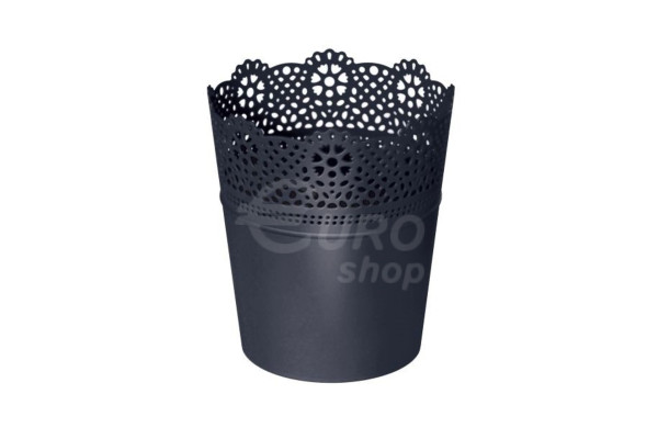 Květináč s krajkou Prosperplast plastový LACE 11,2 x 13,0 cm Antracit (DLACE115)